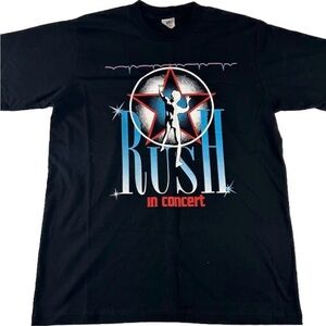 Rush T-Shirt Vintage StarMan Logo Rock Band Mens Size Large  Black